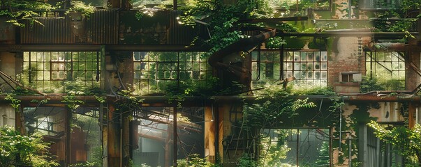 Picture a derelict factory overtaken by nature