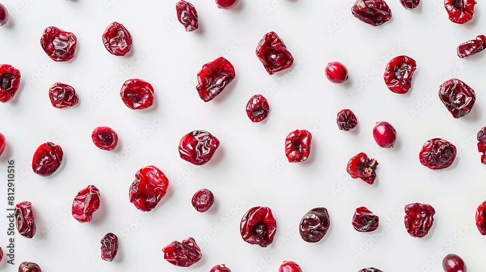 Poster creative layout made of dried cranberry on the white backgroundflat lay food concept : generative ai