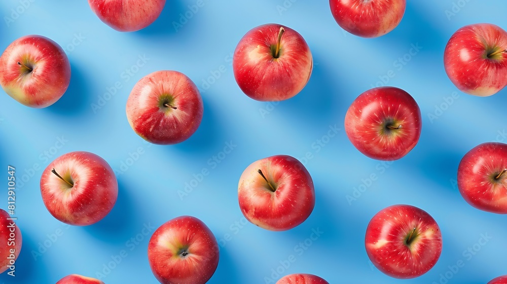 Poster Colorful fruit pattern of fresh red apples on blue background From top view : Generative AI