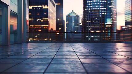 Empty square floor and city skyline with building background : Generative AI
