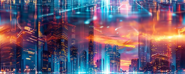 Capture a frontal view of a utopian cityscape in virtual reality, highlighting futuristic architecture and vibrant colors