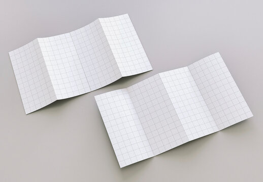 Four Accordion Fold Brochure Inside and Outside Mockup