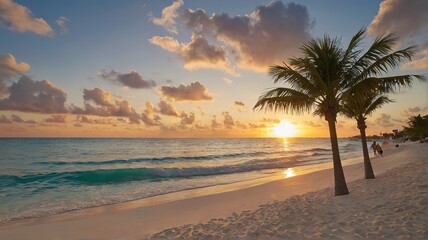 Obraz premium Sunset over the beach in evening view