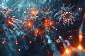 Nano Technology Macro Close-Up Nanobot Attacking Bacteria Virus Cells,Scientific Nanobot Battle Against Pathogens