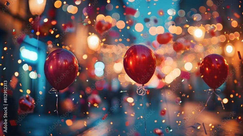 Poster Captivating of Vibrant Bokeh and Shimmering Balloons for Joyous New Year 2025