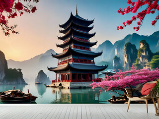 Obraz premium chinese temple in the morning