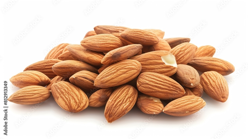 Poster Small pile of almonds isolated on white background Closeup Package design element with clipping path : Generative AI