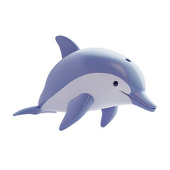 Cute cartoon dolphin. 3D rendering, transparent background. isolated PNG