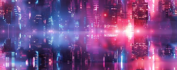 Immerse in a sleek, metallic metropolis where neon lights dance on reflective surfaces under a chromatic sky, capturing dynamic skyscrapers grandeur and futuristic hovercar traffic