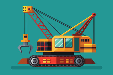 A construction crane with a wrench on top, ready for maintenance work, Construction crane Customizable Disproportionate Illustration