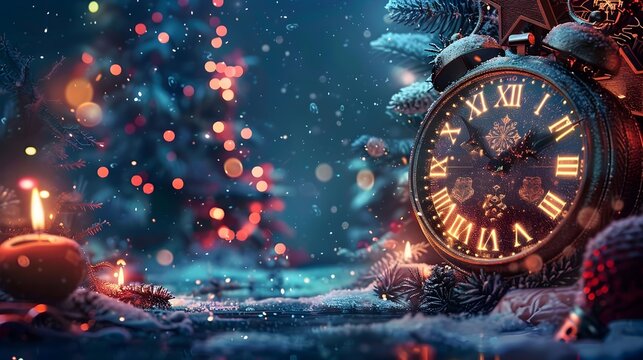 Magical Midnight Countdown Cozy Winter with Vintage Clock and Festive Decor