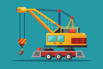 Construction yellow crane is lifting a red truck on a site, Construction crane Customizable Semi Flat Illustration