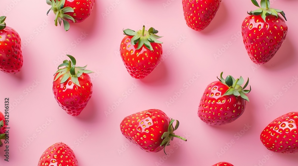 Poster creative layout made of strawberry on the pink background flat lay food concept macro concept : gene