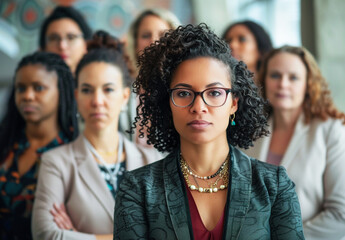 Obraz premium Group of business women in an office, with confidence and determination