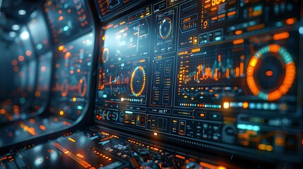 Advanced network operations software monitor displaying high-resolution data on signal strength across different regions and bandwidth usage, hyperrealistically depicted with sharp graphics.