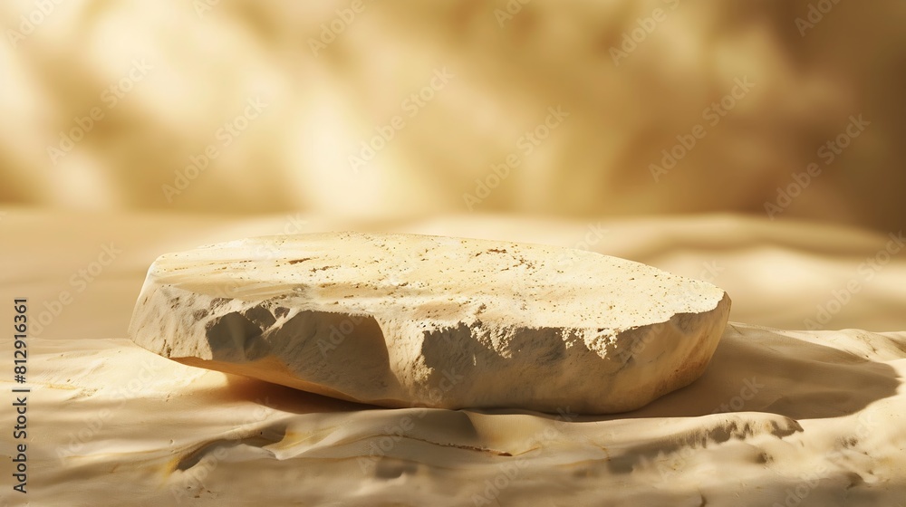 Poster beige concept product display podium rock stone with blurred background with sunlight shadow : gener