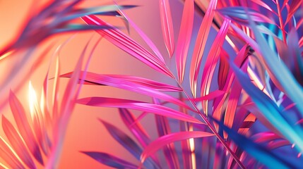 Tropical and palm leaves in vibrant bold gradient holographic neon  colors Concept art Minimal...