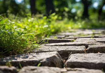 Detail of stone sidewalk leading to the house in the backyard