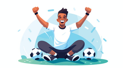 Happy soccer player white character kneeling after
