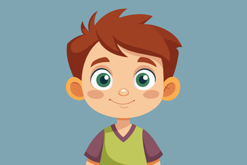 Obraz premium A curious child in cartoon style, wearing a green shirt and sporting brown hair, Curiosity child Customizable Cartoon Illustration