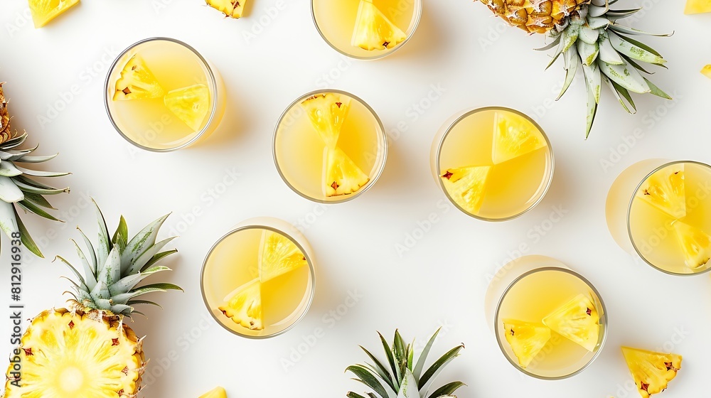 Poster creative layout made of pineapple juice on the white background flat lay food concept macro concept 