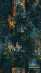 Obraz premium Combine the eclectic energy of street art with the dark allure of a dystopian setting in an aerial view that mesmerizes Use unexpected camera angles to infuse the image with a surr
