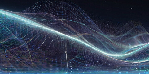 Abstract digital doted wave lines technology gradient blue background.Futuristic point wave technology background. Shiny moving lines design element. 