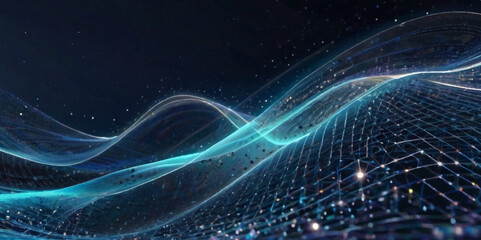 Fototapeta premium wave technology beautiful wavy blue light lines with digital effect corporate concept. Wave line of flowing particles vector background