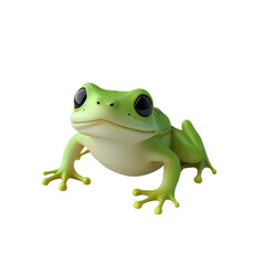 Fototapeta premium A cute green frog with big eyes is sitting on a transparent background. The frog has a friendly smile on its face, transparent background. isolated PNG