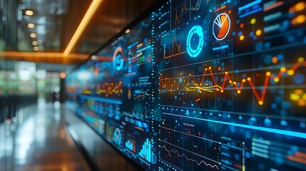 Close-up of a digital educational analysis display in a research center showing hyperrealistic graphs of educational effectiveness and student learning trends, with technical tools.