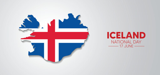 Iceland National Day 17 June flag map vector poster