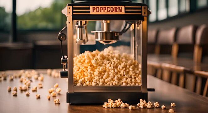 Popcorn machine at the cinema. Salty popcorn.