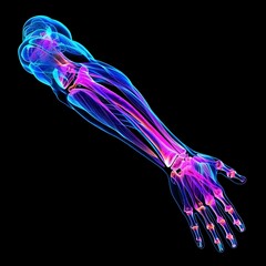 Luminous D Model of Human Arm Muscles in Vibrant Neon Colors - obrazy, fototapety, plakaty