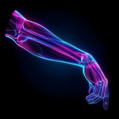 Neon Illuminated D Model Showcasing the Anatomy of Human Arm Muscles - obrazy, fototapety, plakaty