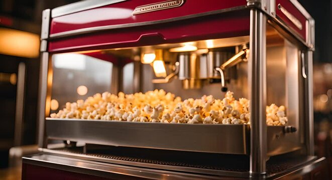 Popcorn machine at the cinema. Salty popcorn.