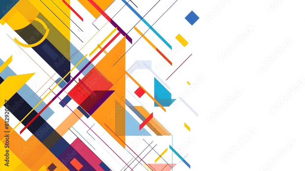 Fototapete Vibrant Geometric Abstract Template with Intersecting Shapes and Bold Color Palette on Stark White Background