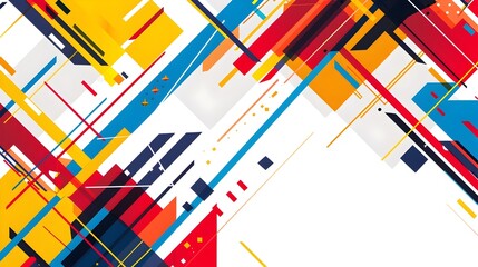 Abstract Geometric Template with Vibrant Intersecting Shapes and Bold Colors Against White Background