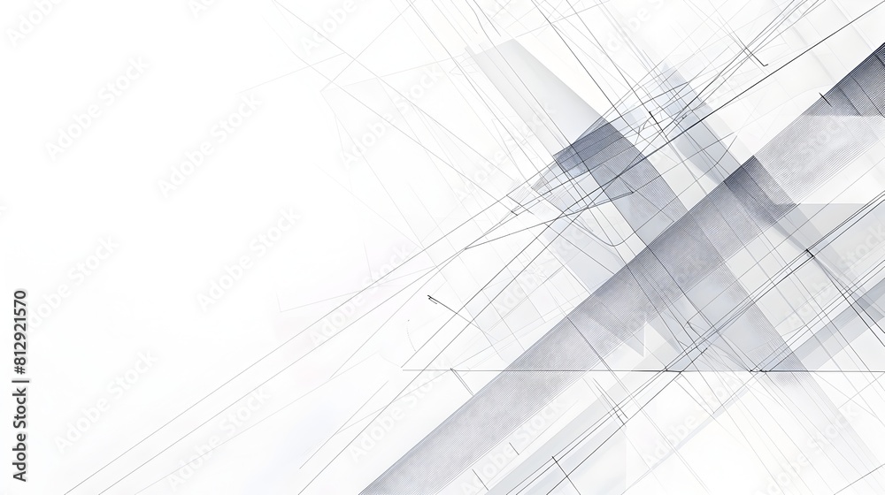 Poster Abstract Blueprint Inspired Geometric Composition with Intersecting Lines and Angular Shapes in Monochromatic Palette