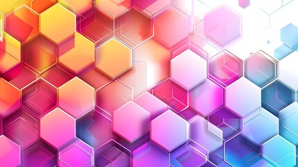 Vibrant Geometric Hexagon and Pentagon Pattern in Neon Colors with Clean White Background for Seamless Modern Flat Design Aesthetic