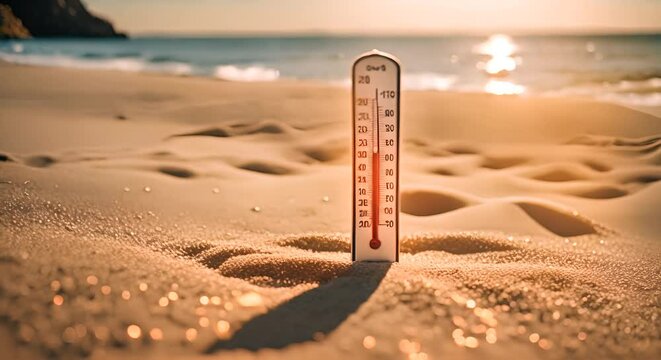 Thermometer on the beach.