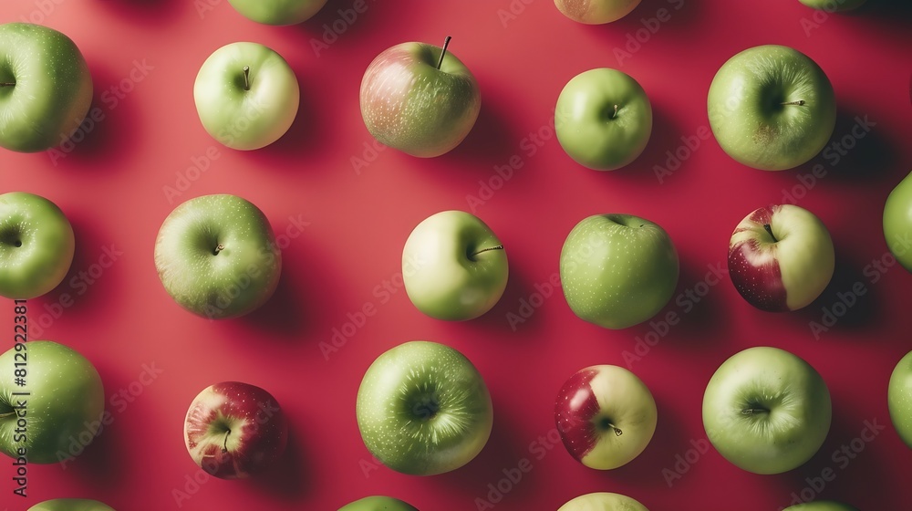 Poster creative layout made of green and red apples flat lay food concept : generative ai