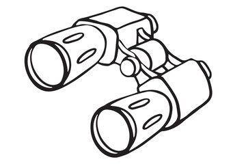 Binoculars line art, black and white illustration for educational use, coloring pages, or design projects. Ideal for explorers and nature lovers, logos, icons, posters, invitations, web
