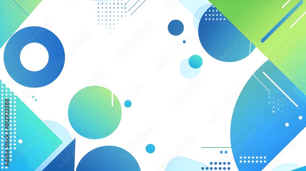 Aufkleber Minimalist Abstract Geometric Shapes in Blue and Green Tones on Blank Background with Ample Negative Space Dynamic Asymmetrical Composition in Flat