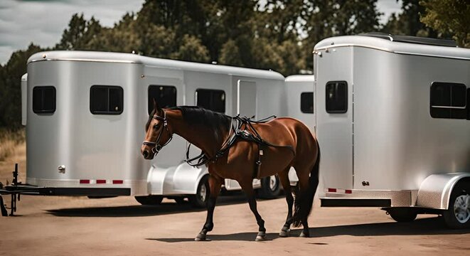 Modern horse trailer. Vehicle to transport horses.