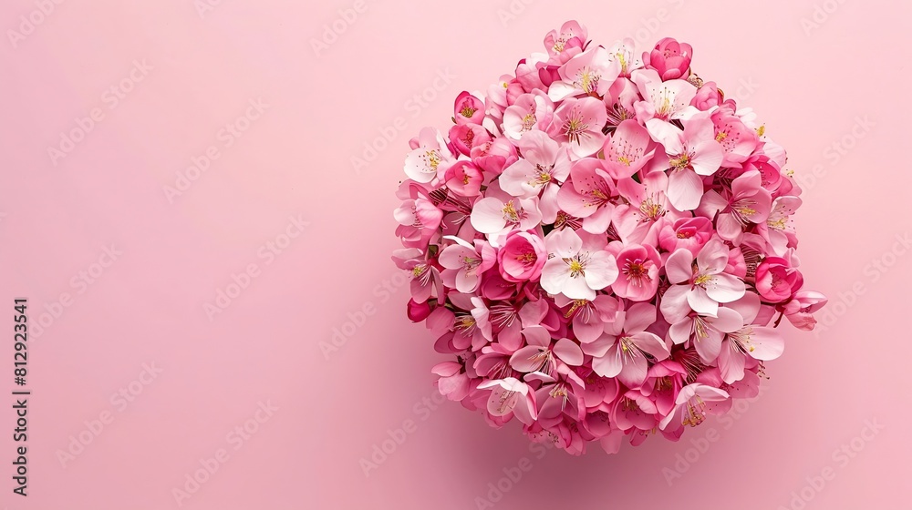 Poster Spring cherry tree in bloom creative layout Sakura pink flowers in springtime background Beauty in nature Design element Top view flat lay : Generative AI