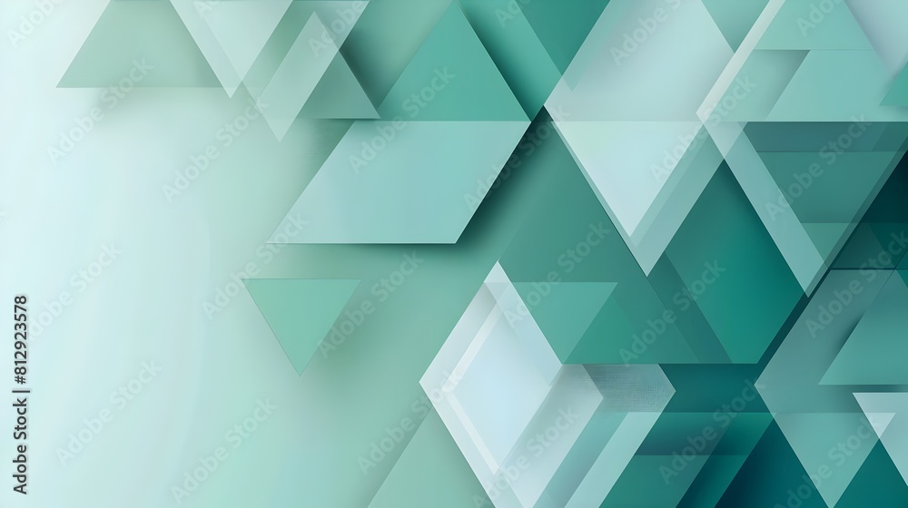 Aufkleber Minimalist Abstract Geometric Background with Overlapping Triangles and Hexagons in a Gradient of Blues Greens and Grays