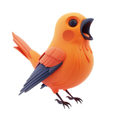 Cute cartoon bird. Little orange bird. Small singing bird, transparent background. isolated PNG