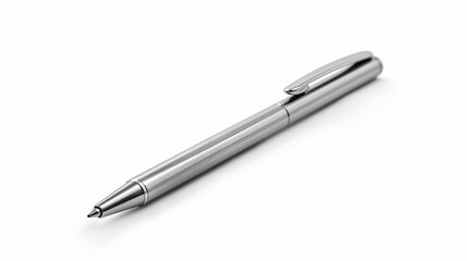 A metal pen is isolated on a white background, showcasing its sleek design and elegant appearance.