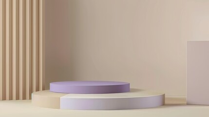 Lavender and Beige Elegant Podium, Background for High-end Cosmetic Product Display 3D