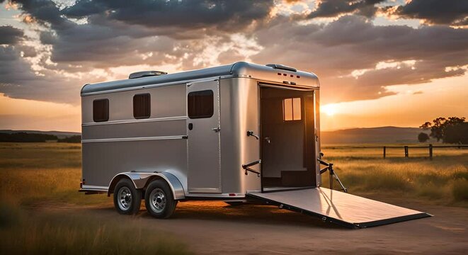 Modern horse trailer. Vehicle to transport horses.